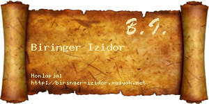Biringer Izidor névjegykártya